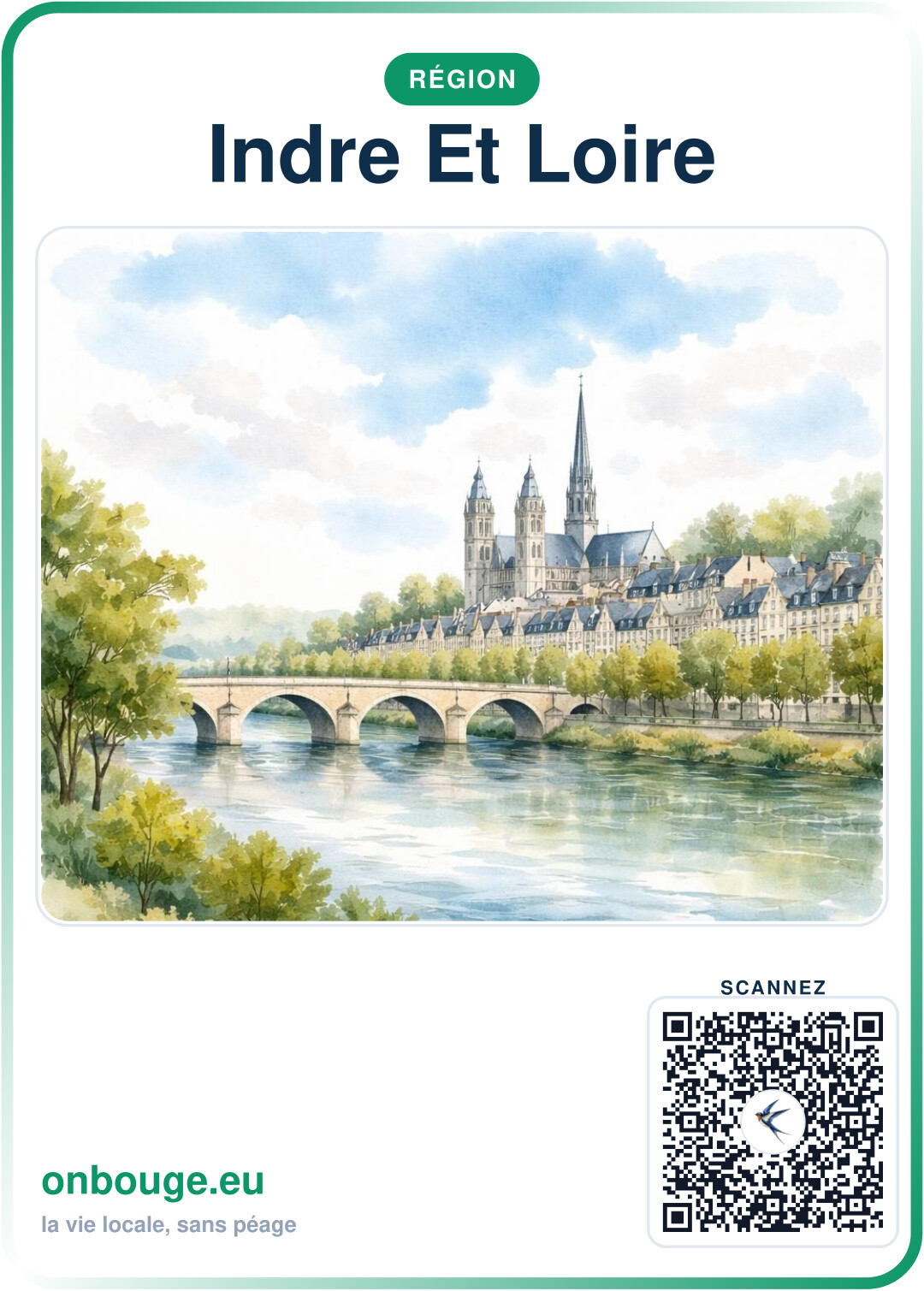 Aquarelle Indre-et-Loire — carte OnBouge avec QR