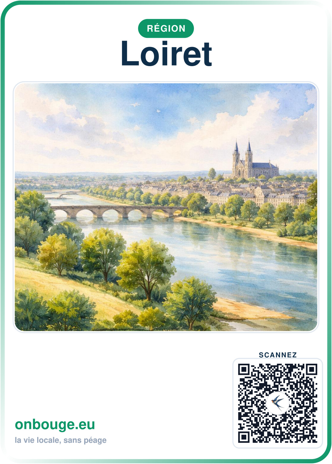 Aquarelle Loiret — carte OnBouge avec QR