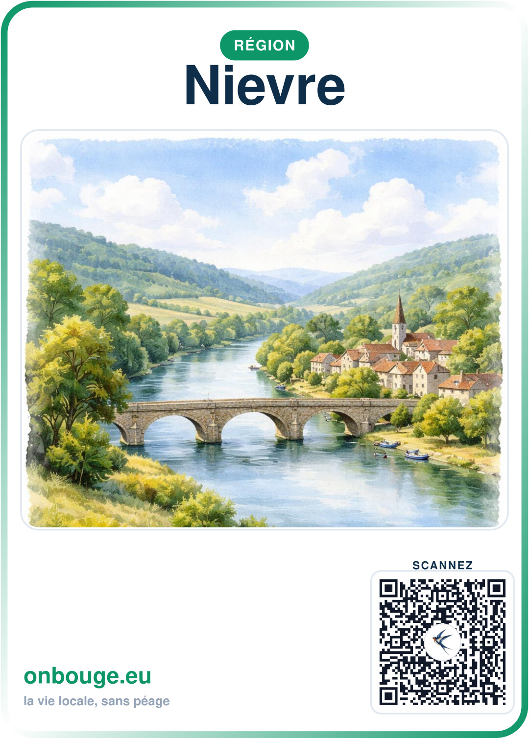 Aquarelle Nièvre — carte OnBouge avec QR