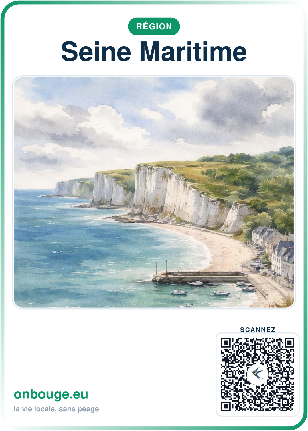 Aquarelle la Seine-Maritime — carte OnBouge avec QR